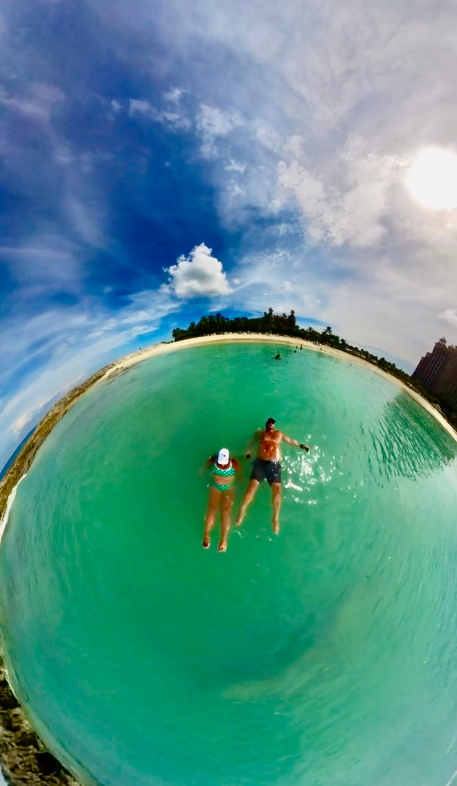 Aerial style water view in the Bahamas