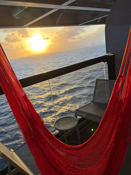 Sunset from a Virgin Voyages hammock