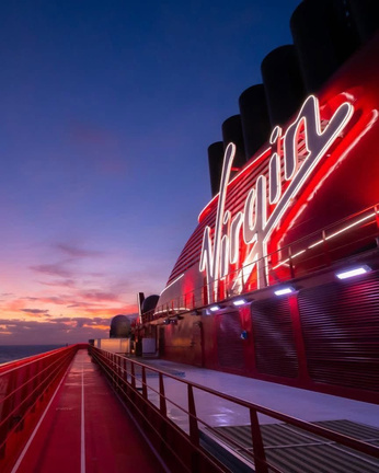 Virgin sign on the deck at sunset